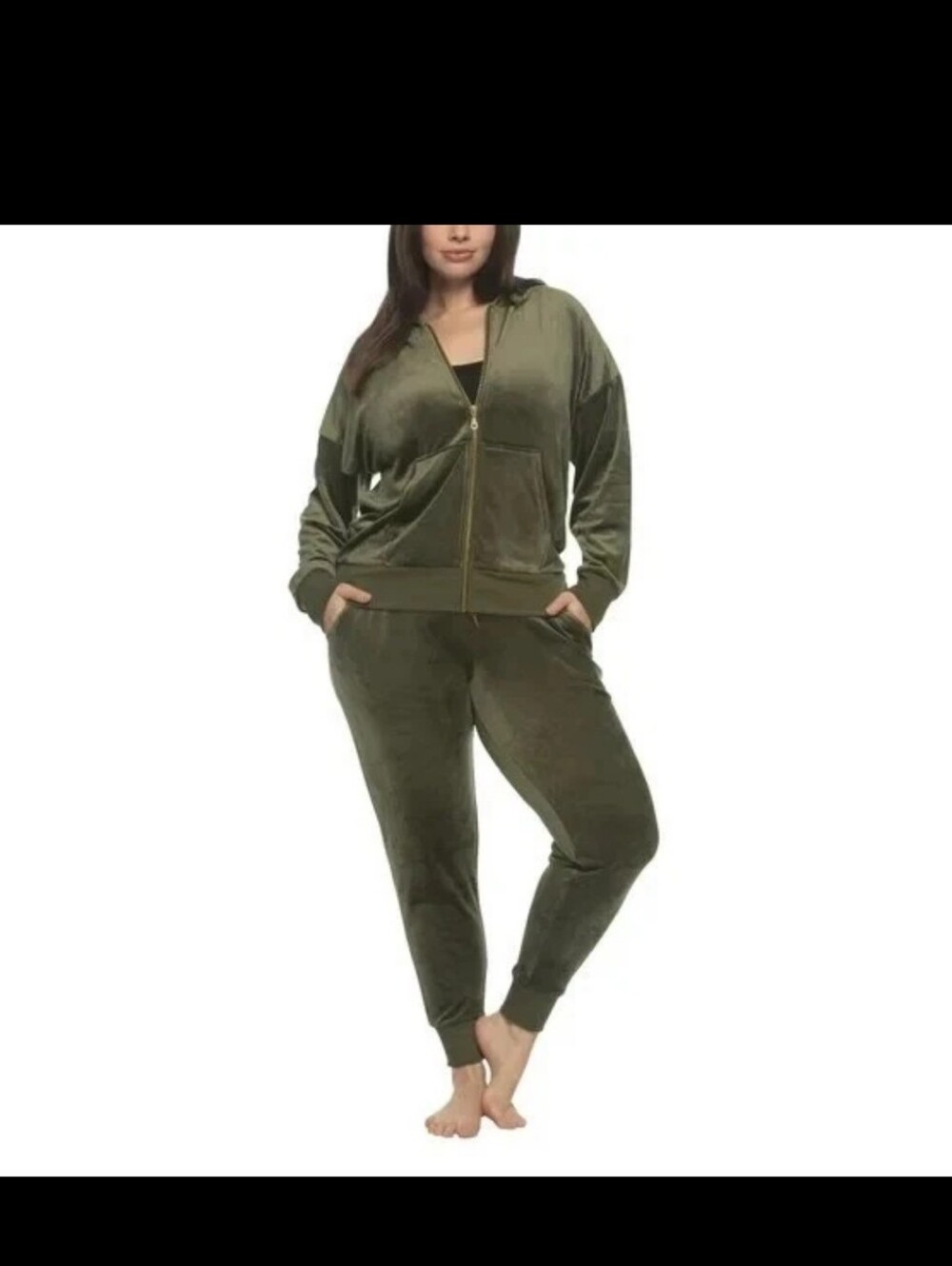 Felina Women's 2-Piece Velour Hoodie & Jogger Set, Deep Olive Green Size XL